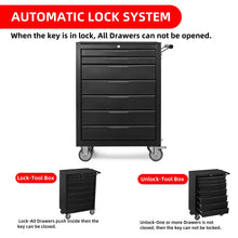 Load image into Gallery viewer, 7 - Drawer Rolling Tool Chest Cabinet, Large Capacity Metal Tool Box with Wheels and Cylinder Locking, Roll Around Storage Organizer Tool Cart for Garage, Warehouse, Work Shop - Black