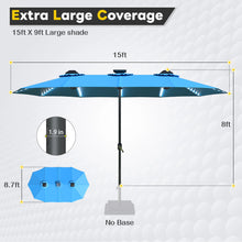 Load image into Gallery viewer, AECOJOY 15ft Patio Double-Sided Umbrella, 156 PCS Solar LED Light Outdoor Large Umbrella, Sky Blue