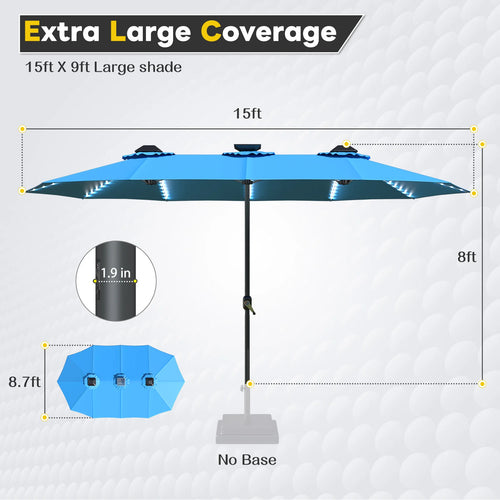 AECOJOY 15ft Patio Double-Sided Umbrella, 156 PCS Solar LED Light Outdoor Large Umbrella, Sky Blue