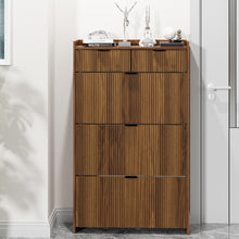 Load image into Gallery viewer, Shoe Cabinet, Free Standing Tipping Bucket Shoe Rack Organizer with 3 Flip Drawers, Modern Entryway Narrow Shoe Rack with 2 Drawers &amp; Top Storage, for Hallway Bedroom, Walnut