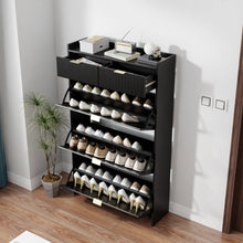 Load image into Gallery viewer, Shoe Cabinet, Free Standing Tipping Bucket Shoe Rack Organizer with 3 Flip Drawers, Modern Entryway Narrow Shoe Rack with 2 Drawers &amp; Top Storage, for Hallway Bedroom, Walnut