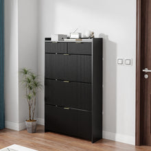 Load image into Gallery viewer, Shoe Cabinet, Free Standing Tipping Bucket Shoe Rack Organizer with 3 Flip Drawers, Modern Entryway Narrow Shoe Rack with 2 Drawers &amp; Top Storage, for Hallway Bedroom, Walnut