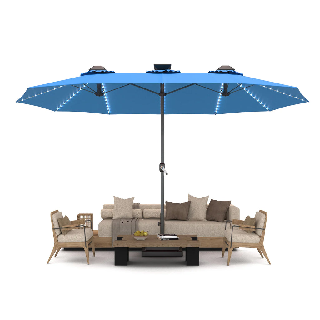 AECOJOY 15ft Patio Double-Sided Umbrella, 156 PCS Solar LED Light Outdoor Large Umbrella, Sky Blue