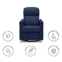 Load image into Gallery viewer, Delta Children Clair Slim Nursery Glider Swivel Rocker Chair. Navy