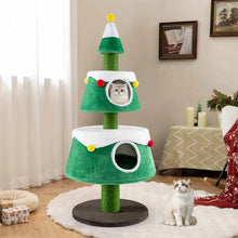 Load image into Gallery viewer, 60" Christmas Cat Tree for Indoor Cats, Modern Holiday Cute Cat Tree Tower with 2 Condos, Sisal Scratching Posts, Spring Toy &amp; Removable Beds