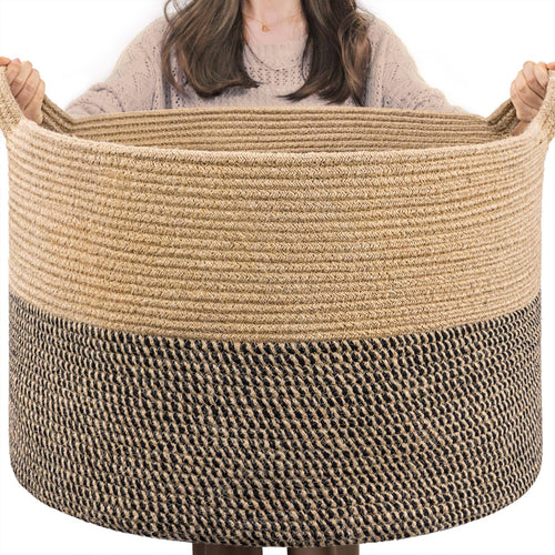 INDRESSME Extra Large Woven Baskets for Storage, 21.7 x 13.8 Blanket Basket Wicker Laundry Basket for Organizing Toy Pillow Shoe for Entryway