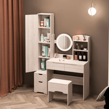 Load image into Gallery viewer, Ubesgoo Lighted Vanity Table Set, Dressing Table with Full Length Mirror, Bedroom Makeup Table with Hidden Stoarge Cabinet, White Oak Color