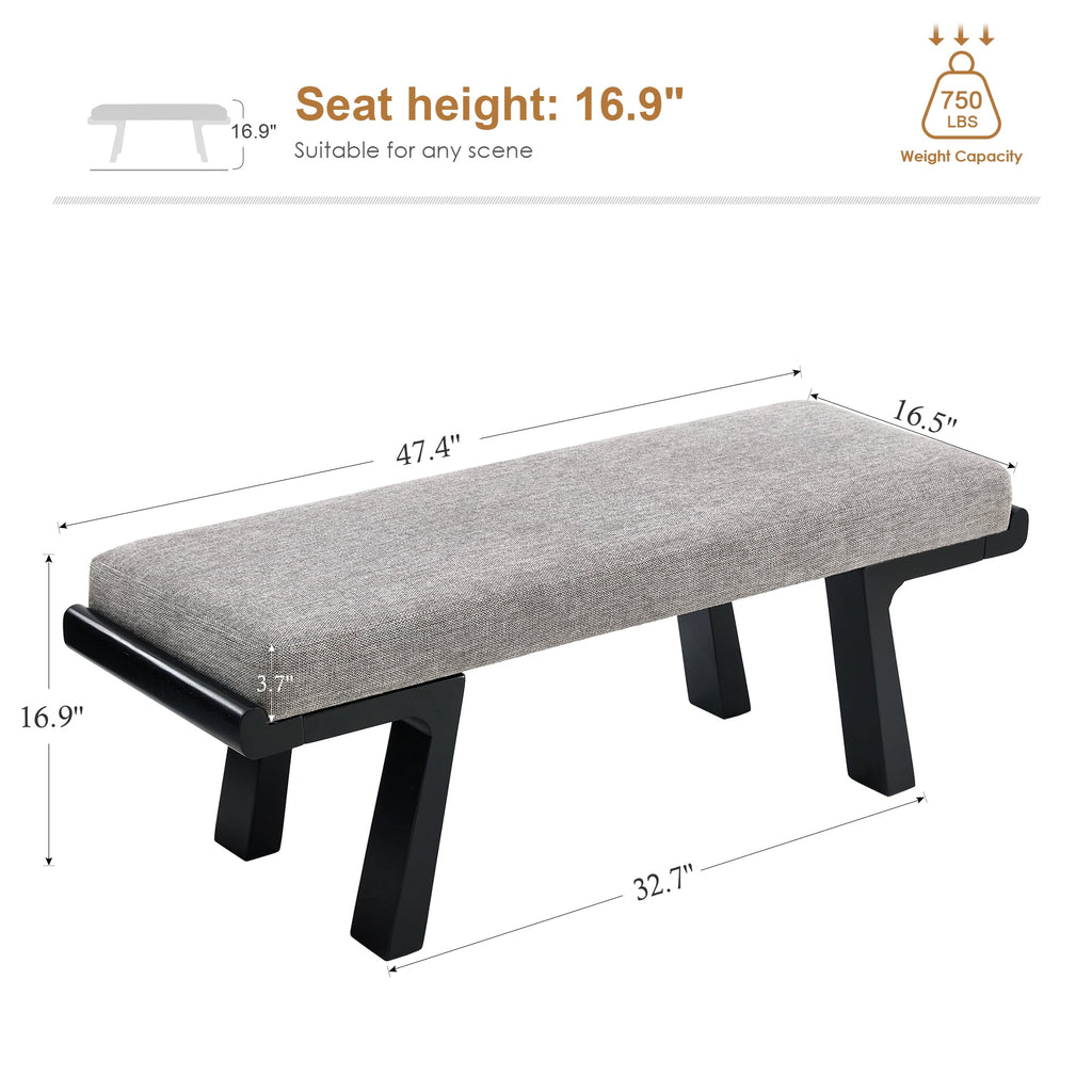 Zesthouse 47.4" Linen Upholstered Bench, Entryway Bench with Solid Wood Legs, Modern Ottoman Bench for Living Bedroom Room, Beige