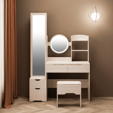 Load image into Gallery viewer, Ubesgoo Lighted Vanity Table Set, Dressing Table with Full Length Mirror, Bedroom Makeup Table with Hidden Stoarge Cabinet, White Oak Color