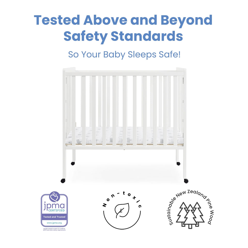 Delta Children Lee Portable Folding Mini Crib with 1.5 - Inch Mattress - Greenguard Gold Certified, Bianca White