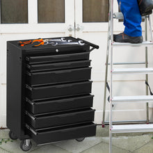 Load image into Gallery viewer, 7 - Drawer Rolling Tool Chest Cabinet, Large Capacity Metal Tool Box with Wheels and Cylinder Locking, Roll Around Storage Organizer Tool Cart for Garage, Warehouse, Work Shop - Black