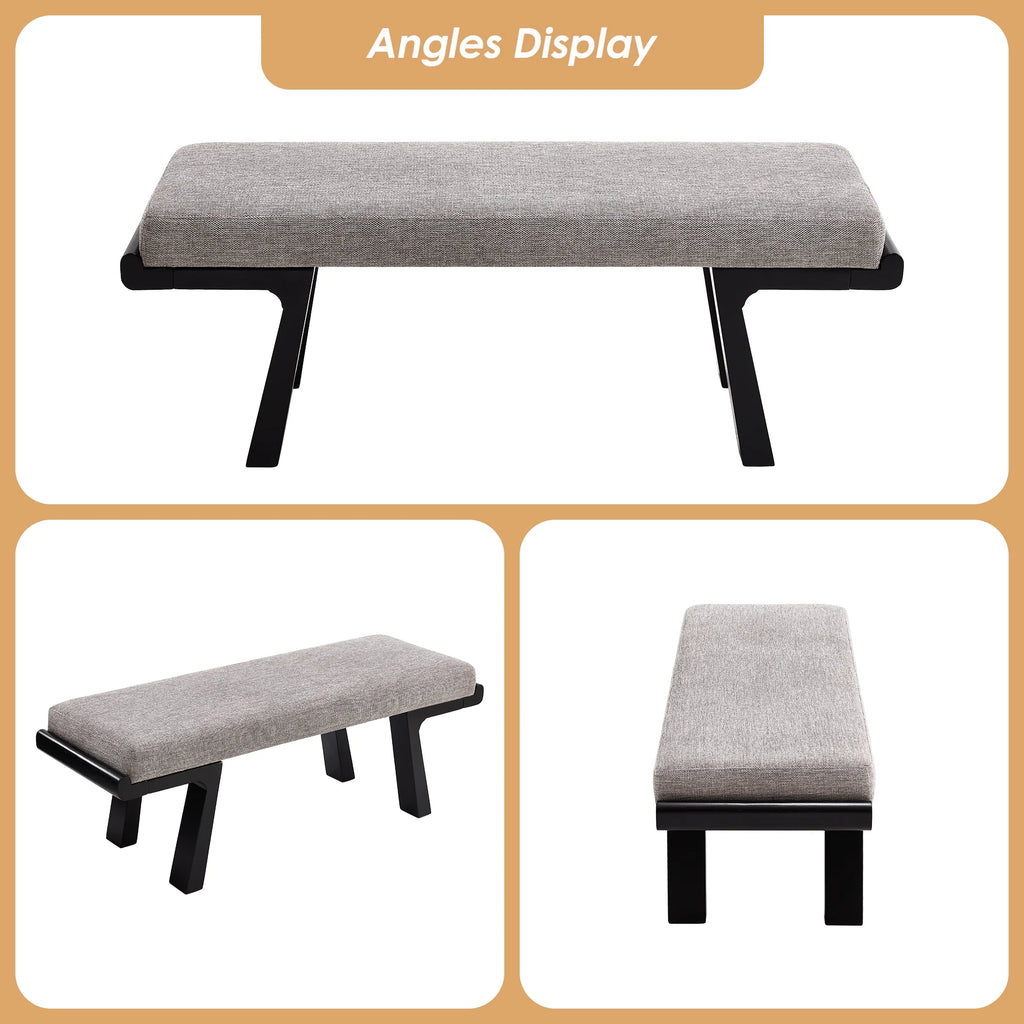 Zesthouse 47.4" Linen Upholstered Bench, Entryway Bench with Solid Wood Legs, Modern Ottoman Bench for Living Bedroom Room, Beige