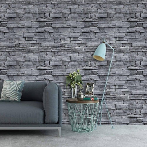 QIMAY Grey Brick Wallpaper Peel and Stick Wallpaper 17.7