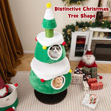 Load image into Gallery viewer, 60" Christmas Cat Tree for Indoor Cats, Modern Holiday Cute Cat Tree Tower with 2 Condos, Sisal Scratching Posts, Spring Toy &amp; Removable Beds