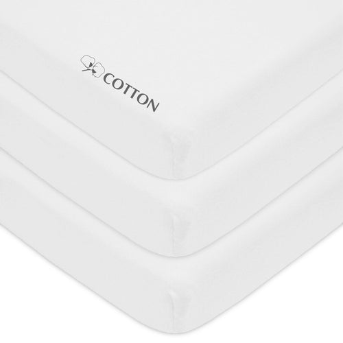 American Baby Company 3 Pack 100% Natural Cotton Value Jersey Knit Fitted Portable/Mini-Crib Sheet, White, 24