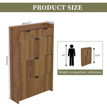 Load image into Gallery viewer, Shoe Cabinet, Free Standing Tipping Bucket Shoe Rack Organizer with 3 Flip Drawers, Modern Entryway Narrow Shoe Rack with 2 Drawers &amp; Top Storage, for Hallway Bedroom, Walnut