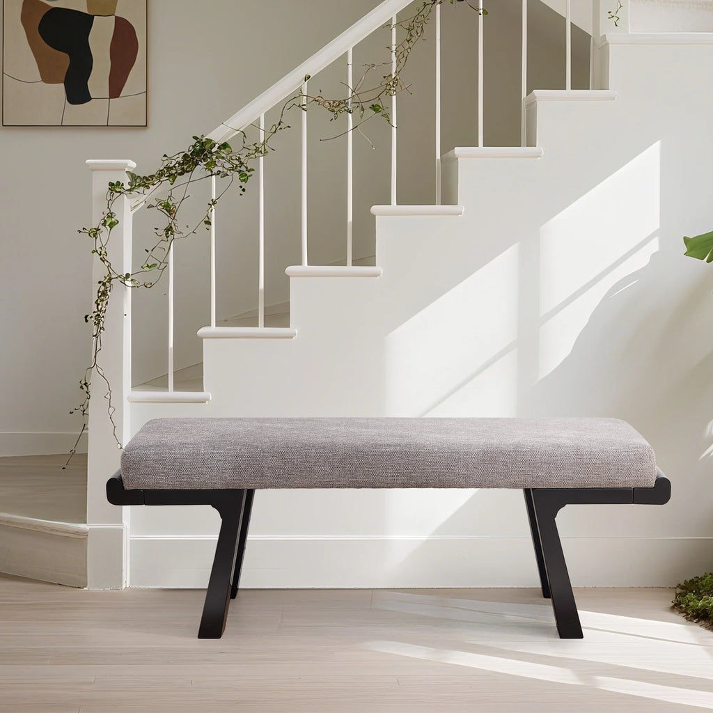 Zesthouse 47.4" Linen Upholstered Bench, Entryway Bench with Solid Wood Legs, Modern Ottoman Bench for Living Bedroom Room, Beige