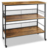 Behost 3-Tier Rolling Cart Microwave Stand with 10 Hooks, Coffee Bar Kitchen Storage Rack Organizer, Rustic Brown
