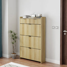 Load image into Gallery viewer, Shoe Cabinet, Free Standing Tipping Bucket Shoe Rack Organizer with 3 Flip Drawers, Modern Entryway Narrow Shoe Rack with 2 Drawers &amp; Top Storage, for Hallway Bedroom, Walnut