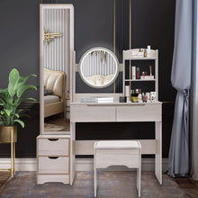 Load image into Gallery viewer, Ubesgoo Lighted Vanity Table Set, Dressing Table with Full Length Mirror, Bedroom Makeup Table with Hidden Stoarge Cabinet, White Oak Color