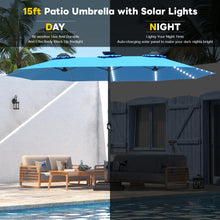 Load image into Gallery viewer, AECOJOY 15ft Patio Double-Sided Umbrella, 156 PCS Solar LED Light Outdoor Large Umbrella, Sky Blue