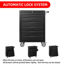 Load image into Gallery viewer, 7 - Drawer Rolling Tool Chest Cabinet, Large Capacity Metal Tool Box with Wheels and Cylinder Locking, Roll Around Storage Organizer Tool Cart for Garage, Warehouse, Work Shop - Black