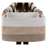 OIAHOMY Large Rectangle Blanket Basket, Woven Nursery Cotton Rope Baskets for Storage, Living Room, Toy Organizing with Handle-2