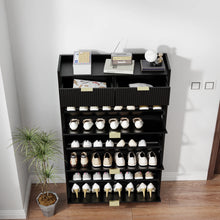 Load image into Gallery viewer, Shoe Cabinet, Free Standing Tipping Bucket Shoe Rack Organizer with 3 Flip Drawers, Modern Entryway Narrow Shoe Rack with 2 Drawers &amp; Top Storage, for Hallway Bedroom, Walnut