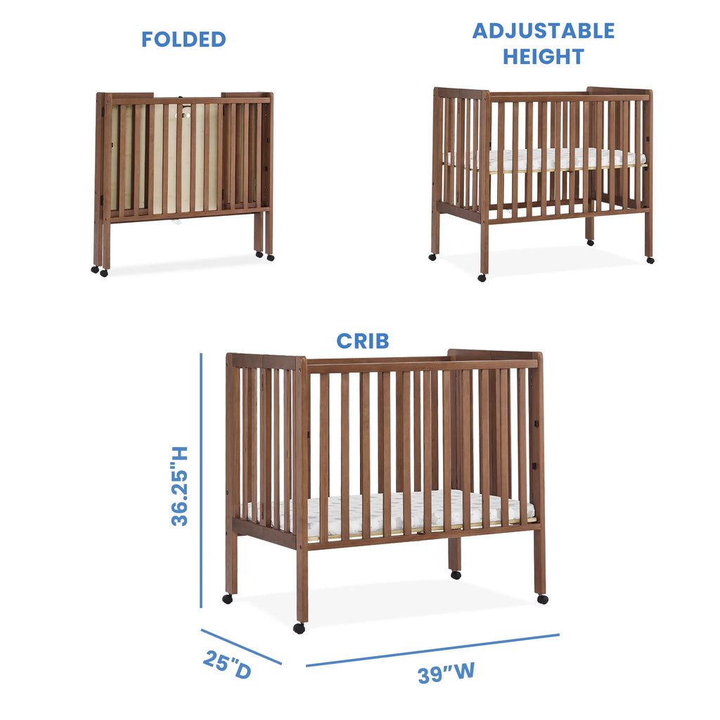 Delta Children Lee Portable Folding Mini Crib with 1.5 - Inch Mattress - Greenguard Gold Certified, Bianca White