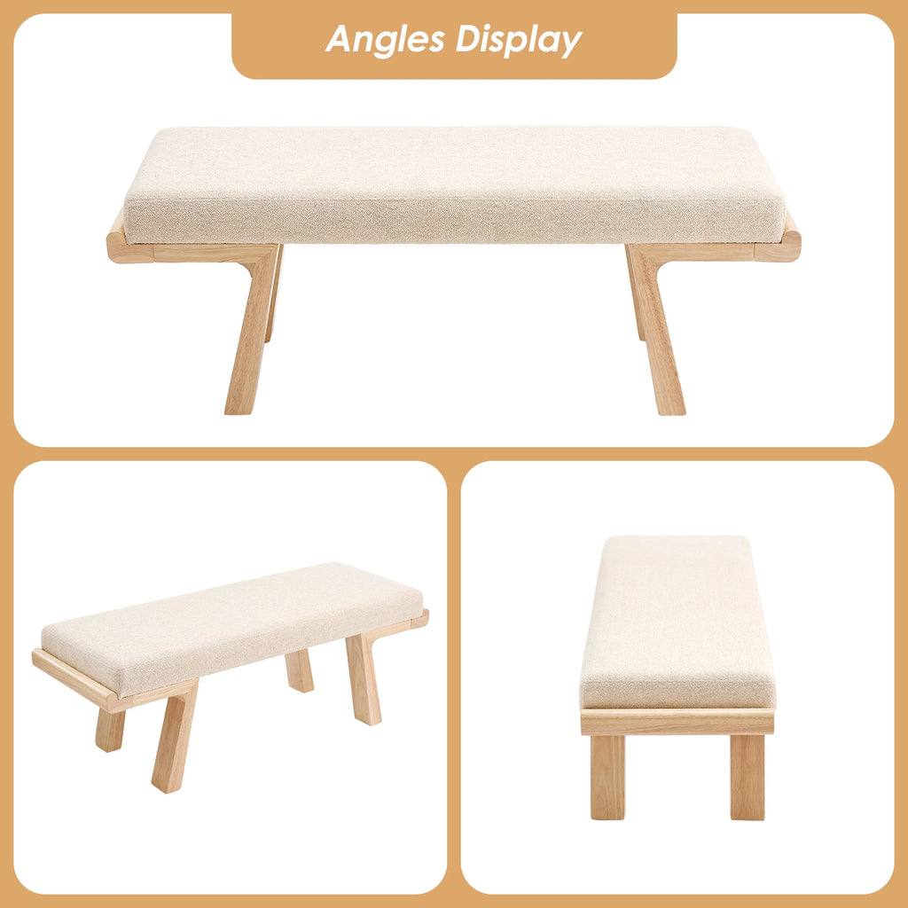 Zesthouse 47.4" Linen Upholstered Bench, Entryway Bench with Solid Wood Legs, Modern Ottoman Bench for Living Bedroom Room, Beige
