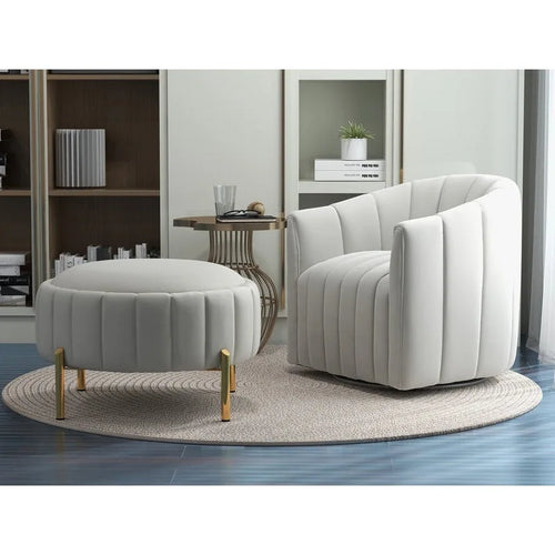 SEYNAR Modern Velvet Tufted Swivel Club Chair and Ottoman Set