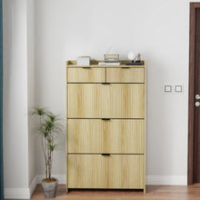 Load image into Gallery viewer, Shoe Cabinet, Free Standing Tipping Bucket Shoe Rack Organizer with 3 Flip Drawers, Modern Entryway Narrow Shoe Rack with 2 Drawers &amp; Top Storage, for Hallway Bedroom, Walnut