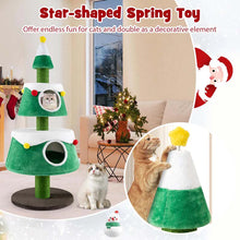 Load image into Gallery viewer, 60" Christmas Cat Tree for Indoor Cats, Modern Holiday Cute Cat Tree Tower with 2 Condos, Sisal Scratching Posts, Spring Toy &amp; Removable Beds