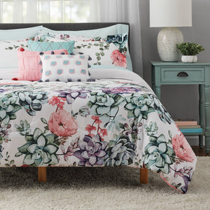 Mainstays Jade Floral 10-Piece Bed in A Bag Bedding Set with Bonus Sheet Set + Pillows Queen