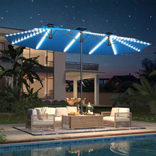 Load image into Gallery viewer, AECOJOY 15ft Patio Double-Sided Umbrella, 156 PCS Solar LED Light Outdoor Large Umbrella, Sky Blue
