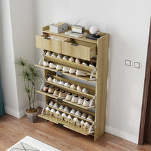 Load image into Gallery viewer, Shoe Cabinet, Free Standing Tipping Bucket Shoe Rack Organizer with 3 Flip Drawers, Modern Entryway Narrow Shoe Rack with 2 Drawers &amp; Top Storage, for Hallway Bedroom, Walnut
