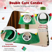 Load image into Gallery viewer, 60" Christmas Cat Tree for Indoor Cats, Modern Holiday Cute Cat Tree Tower with 2 Condos, Sisal Scratching Posts, Spring Toy &amp; Removable Beds