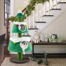 Load image into Gallery viewer, 60" Christmas Cat Tree for Indoor Cats, Modern Holiday Cute Cat Tree Tower with 2 Condos, Sisal Scratching Posts, Spring Toy &amp; Removable Beds