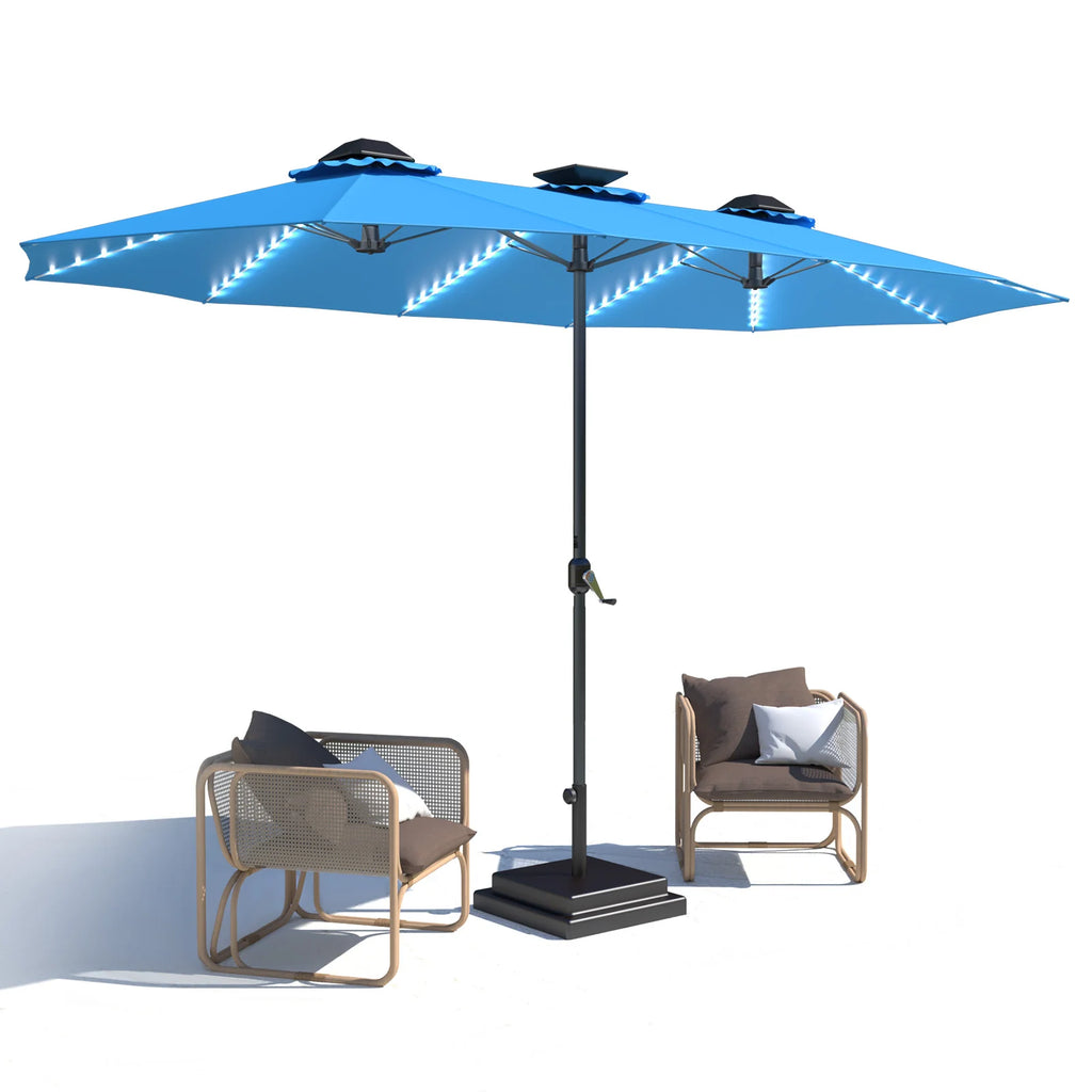 AECOJOY 15ft Patio Double-Sided Umbrella, 156 PCS Solar LED Light Outdoor Large Umbrella, Sky Blue
