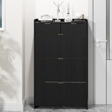 Load image into Gallery viewer, Shoe Cabinet, Free Standing Tipping Bucket Shoe Rack Organizer with 3 Flip Drawers, Modern Entryway Narrow Shoe Rack with 2 Drawers &amp; Top Storage, for Hallway Bedroom, Walnut