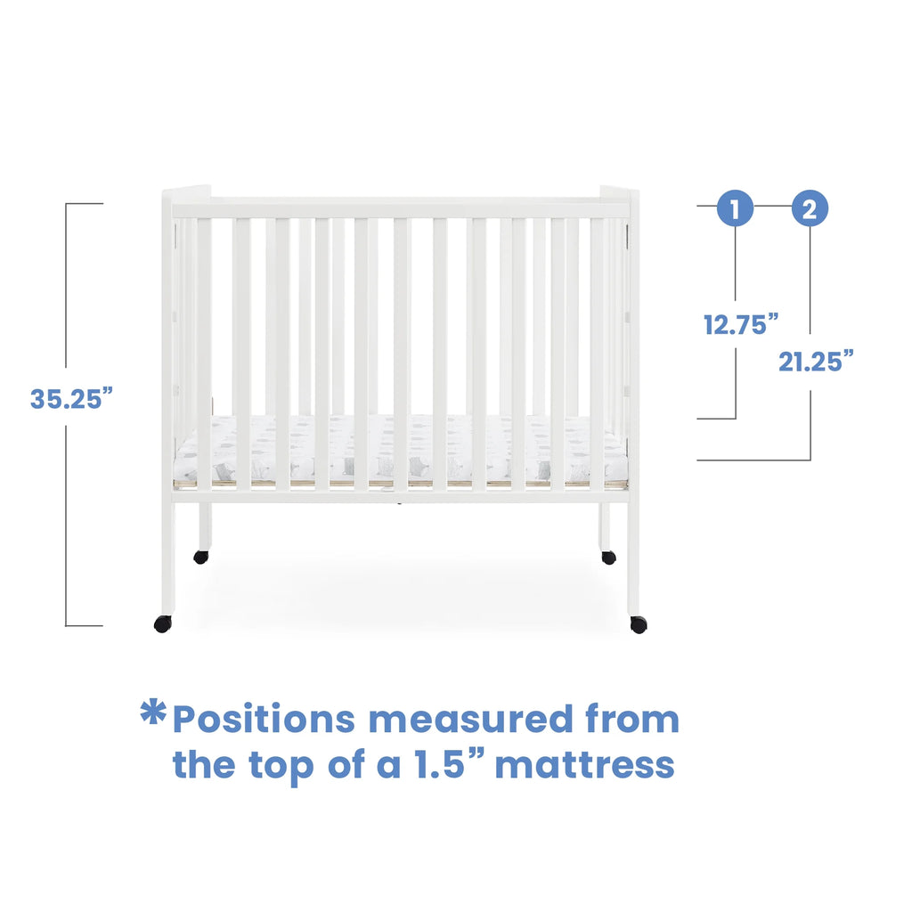 Delta Children Lee Portable Folding Mini Crib with 1.5 - Inch Mattress - Greenguard Gold Certified, Bianca White