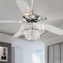 Load image into Gallery viewer, Parrot Uncle F6215A110V Howell 52 in. Indoor Chrome Downrod Mount Crystal Chandelier Ceiling Fan with Light Kit and Remote Control