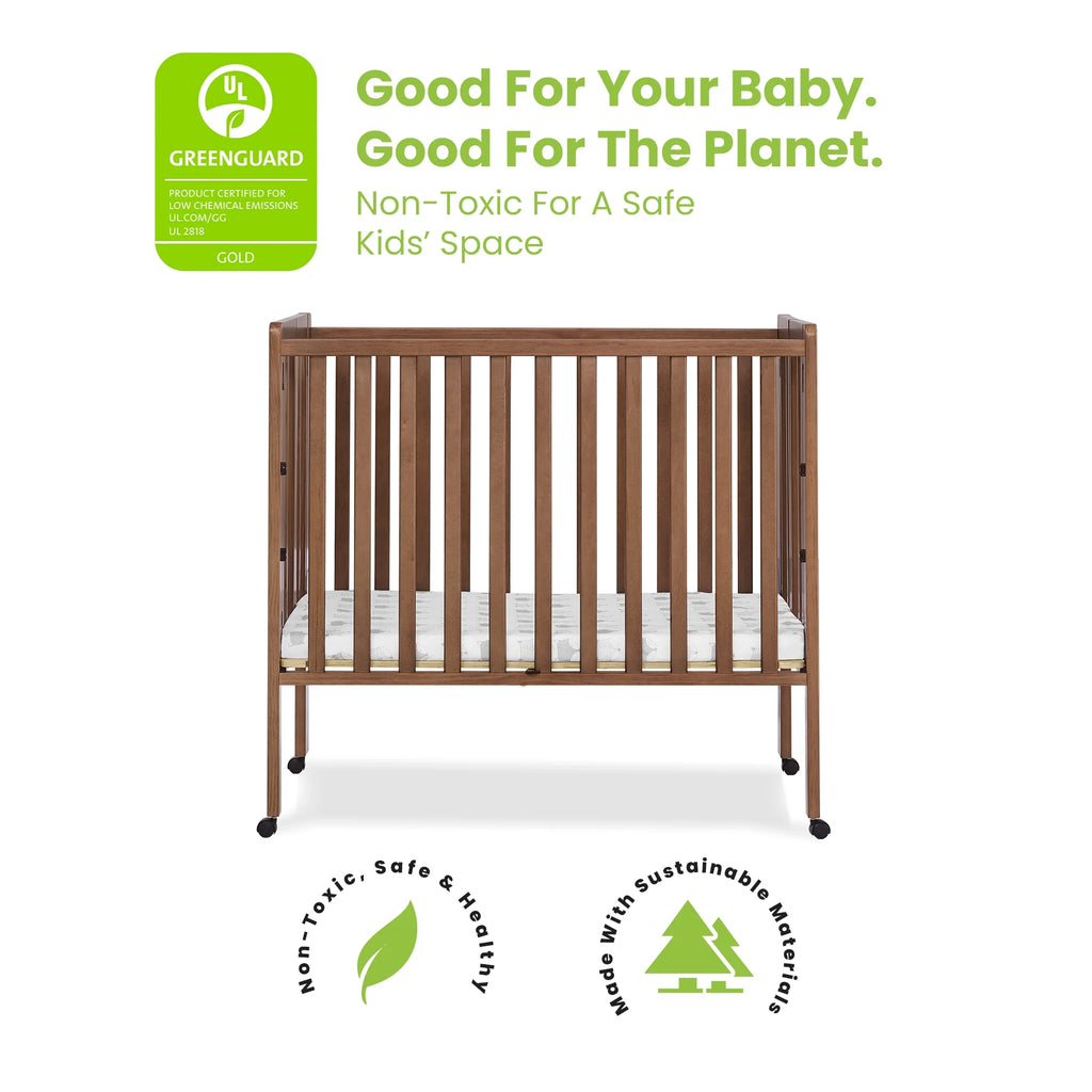 Delta Children Lee Portable Folding Mini Crib with 1.5 - Inch Mattress - Greenguard Gold Certified, Bianca White