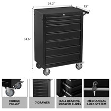 Load image into Gallery viewer, 7 - Drawer Rolling Tool Chest Cabinet, Large Capacity Metal Tool Box with Wheels and Cylinder Locking, Roll Around Storage Organizer Tool Cart for Garage, Warehouse, Work Shop - Black