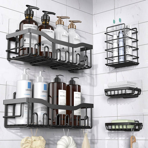 EUDELE Shower Caddy 5 Pack,Adhesive Shower Organizer for Bathroom Storage&Kitchen,No Drilling,Large Capacity,Rustproof Stainless Steel Bathroom