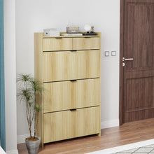 Load image into Gallery viewer, Shoe Cabinet, Free Standing Tipping Bucket Shoe Rack Organizer with 3 Flip Drawers, Modern Entryway Narrow Shoe Rack with 2 Drawers &amp; Top Storage, for Hallway Bedroom, Walnut