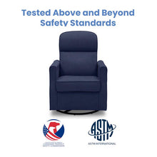 Load image into Gallery viewer, Delta Children Clair Slim Nursery Glider Swivel Rocker Chair. Navy