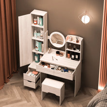 Load image into Gallery viewer, Ubesgoo Lighted Vanity Table Set, Dressing Table with Full Length Mirror, Bedroom Makeup Table with Hidden Stoarge Cabinet, White Oak Color