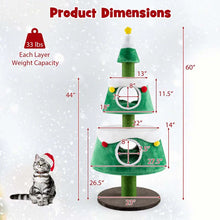 Load image into Gallery viewer, 60" Christmas Cat Tree for Indoor Cats, Modern Holiday Cute Cat Tree Tower with 2 Condos, Sisal Scratching Posts, Spring Toy &amp; Removable Beds