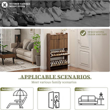 Load image into Gallery viewer, Shoe Cabinet, Free Standing Tipping Bucket Shoe Rack Organizer with 3 Flip Drawers, Modern Entryway Narrow Shoe Rack with 2 Drawers &amp; Top Storage, for Hallway Bedroom, Walnut